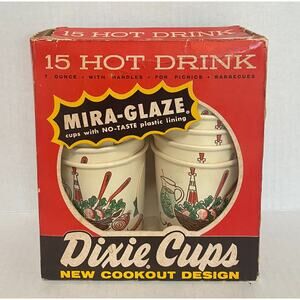 1950’s Dixie Cups Cookout Design BBQ 14 Hot Drink 7oz w/Handles MCM TV Prop 999A